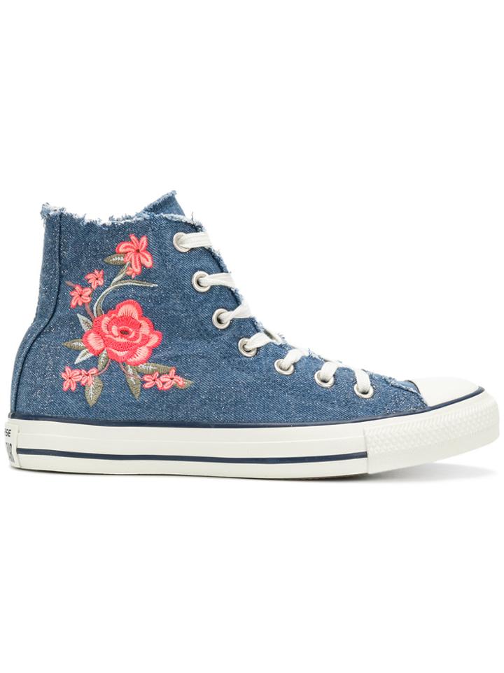 Converse Frayed Denim Floral Sneakers - Blue
