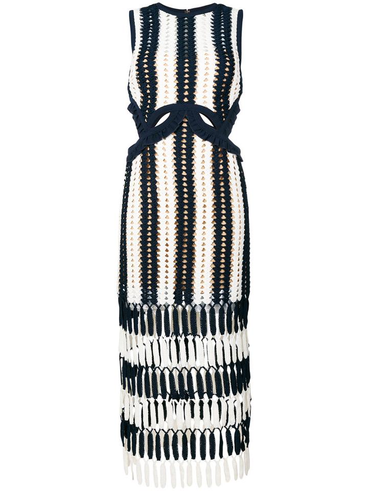 Self-portrait - Crochet Cut-out Dress - Women - Cotton/polyester/spandex/elastane/viscose - 10, Blue, Cotton/polyester/spandex/elastane/viscose