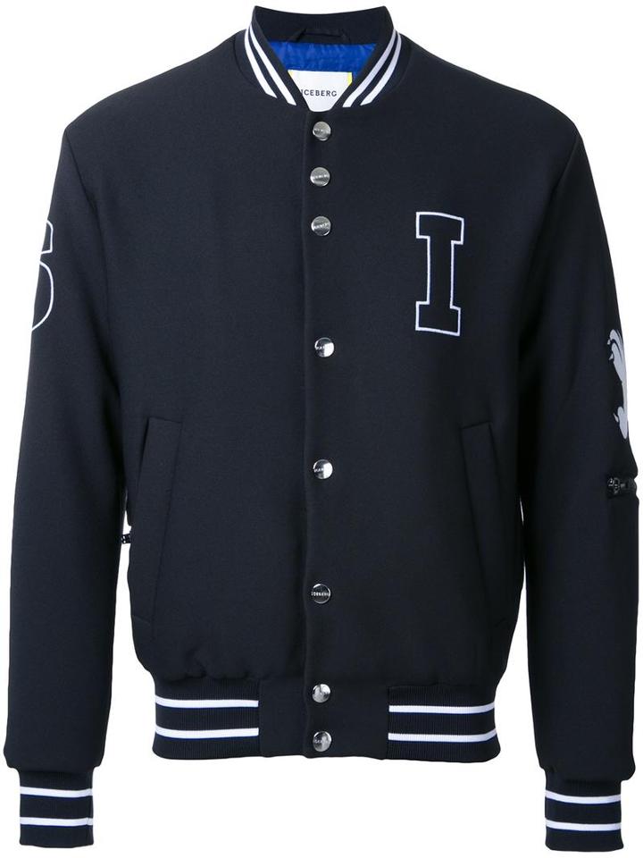 Iceberg Striped Detailing Bomber Jacket, Men's, Size: 46, Black, Polyester