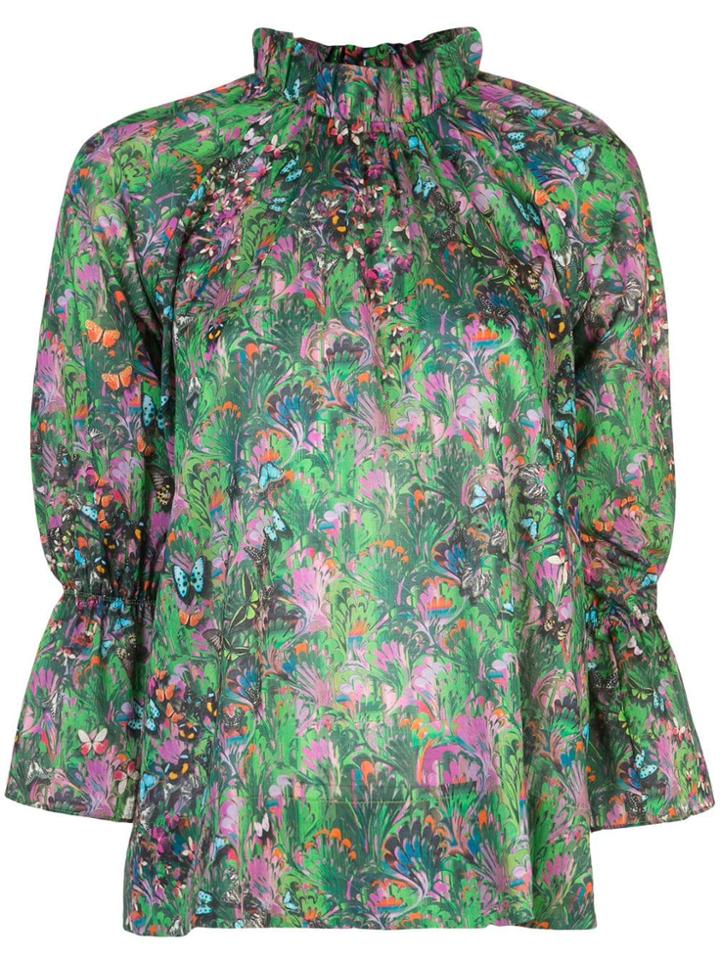 Cynthia Rowley Butterfly Waterfall Blouse - Green