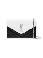 Saint Laurent Black And White Monogram Quilted Leather Chain Wallet