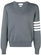 Thom Browne 4-bar Milano Stitch V-neck Pullover - Grey