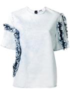 Msgm Frayed Details Denim T-shirt, Women's, Size: 44, White, Cotton