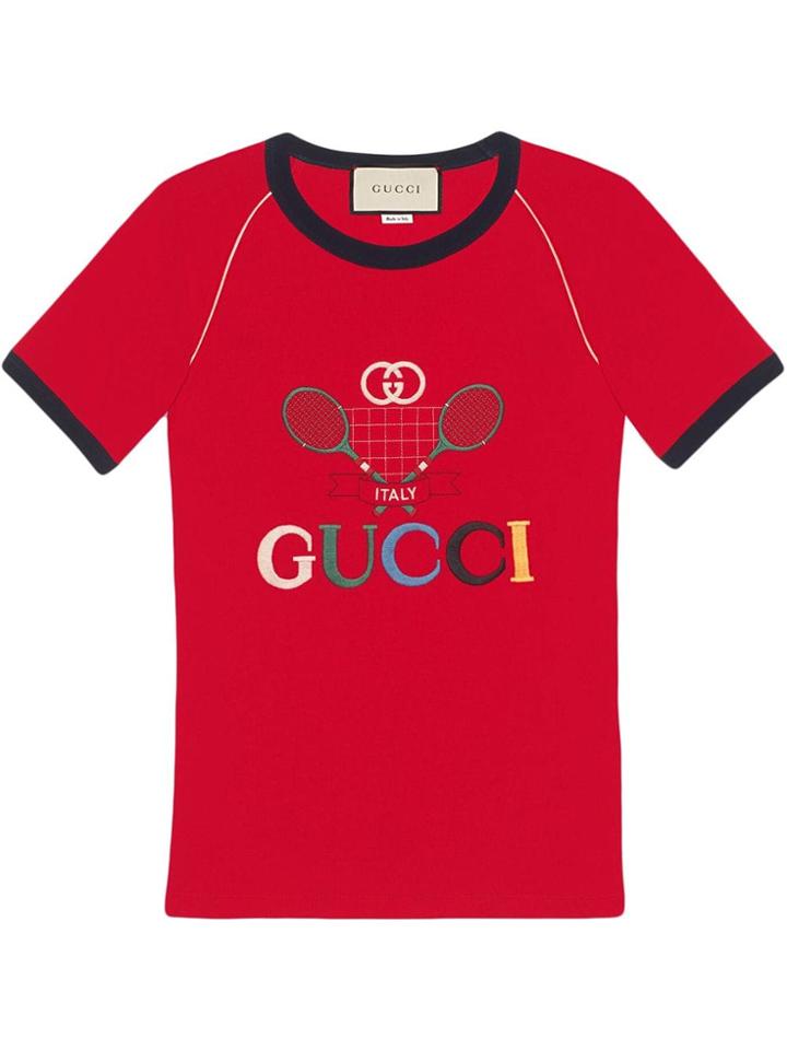 Gucci Ribbed T-shirt With Gucci Tennis - Red