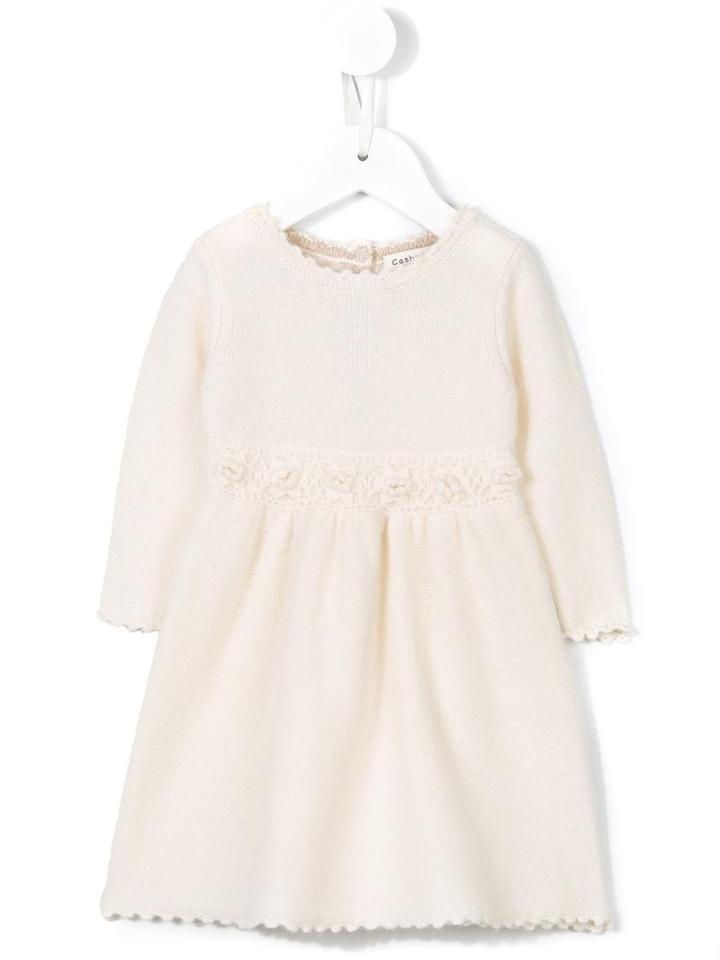 Cashmirino Floral Motif Flared Dress, Infant Girl's, Size: 6 Mth, Nude/neutrals