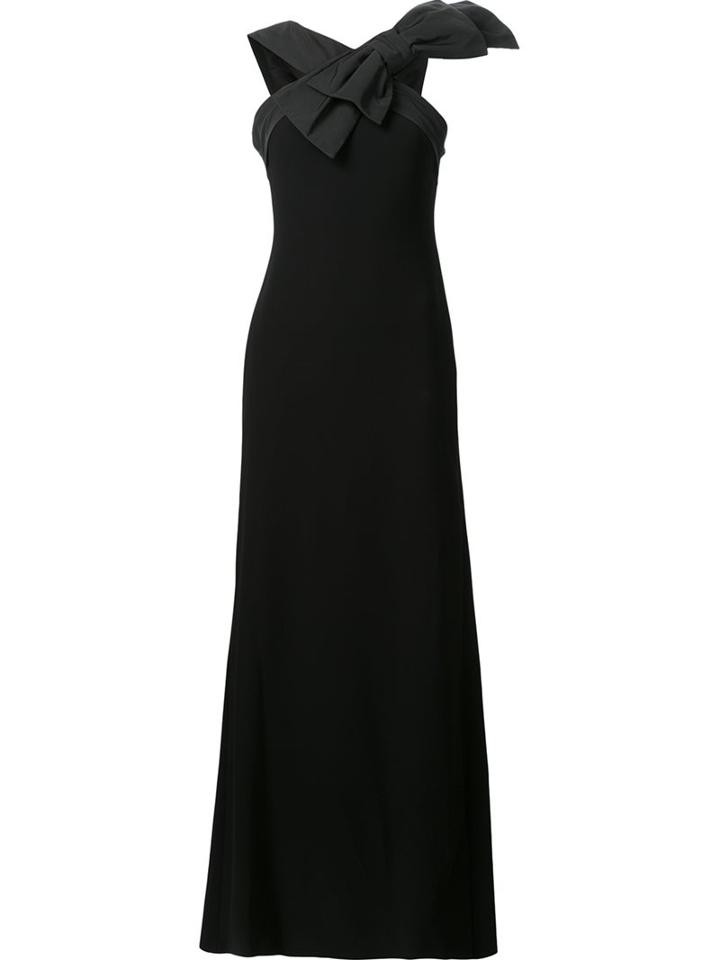 Boutique Moschino Front Bow Maxi Dress, Women's, Size: 40, Black, Polyester/triacetate