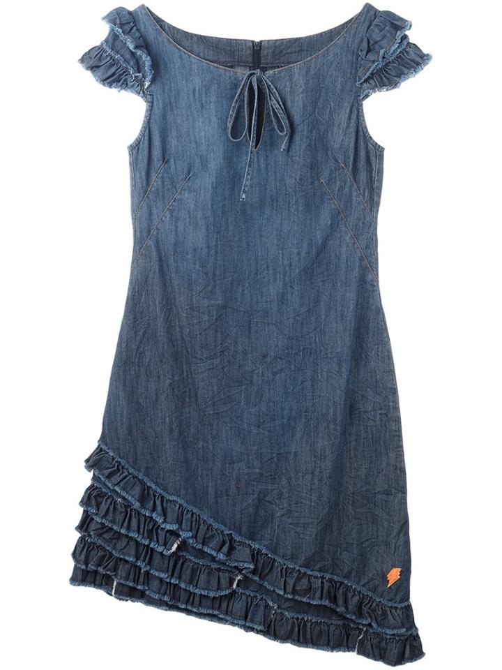 Walter Van Beirendonck Vintage Ruffled Hem Denim Dress