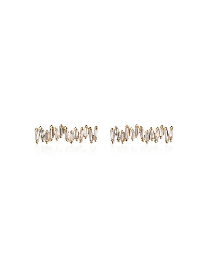 Suzanne Kalan Baguette Bar Diamond Earrings - Gold