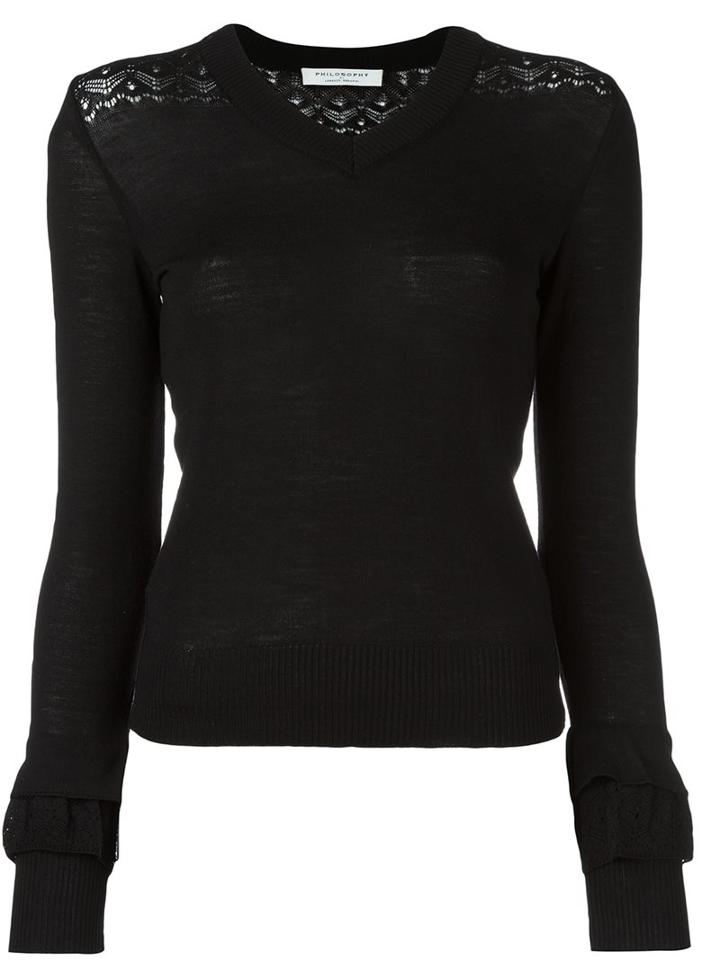 Philosophy Di Lorenzo Serafini V-neck Sweater, Women's, Size: 40, Black, Polyamide/rayon/virgin Wool