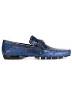 Versace Embossed Crocodile Effect Driving Shoes, Men's, Size: 41.5, Blue, Leather/rubber