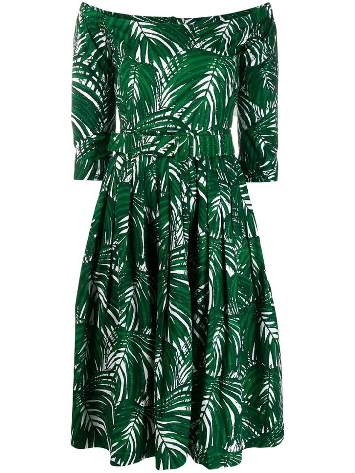 Samantha Sung Palme Tree Pleated Dress - Green