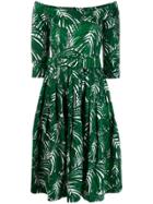 Samantha Sung Palme Tree Pleated Dress - Green