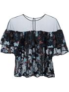Cinq A Sept Floral Embroidery Sheer Blouse, Women's, Size: Small, Black, Polyester