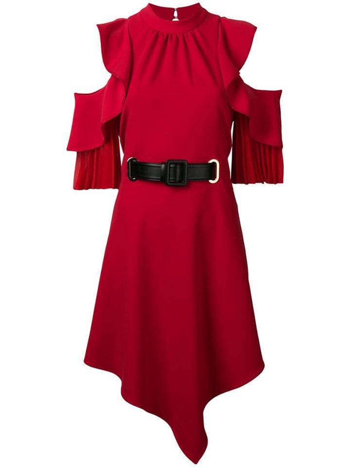 Self-portrait Asymmetric Ruffled Dress - Red