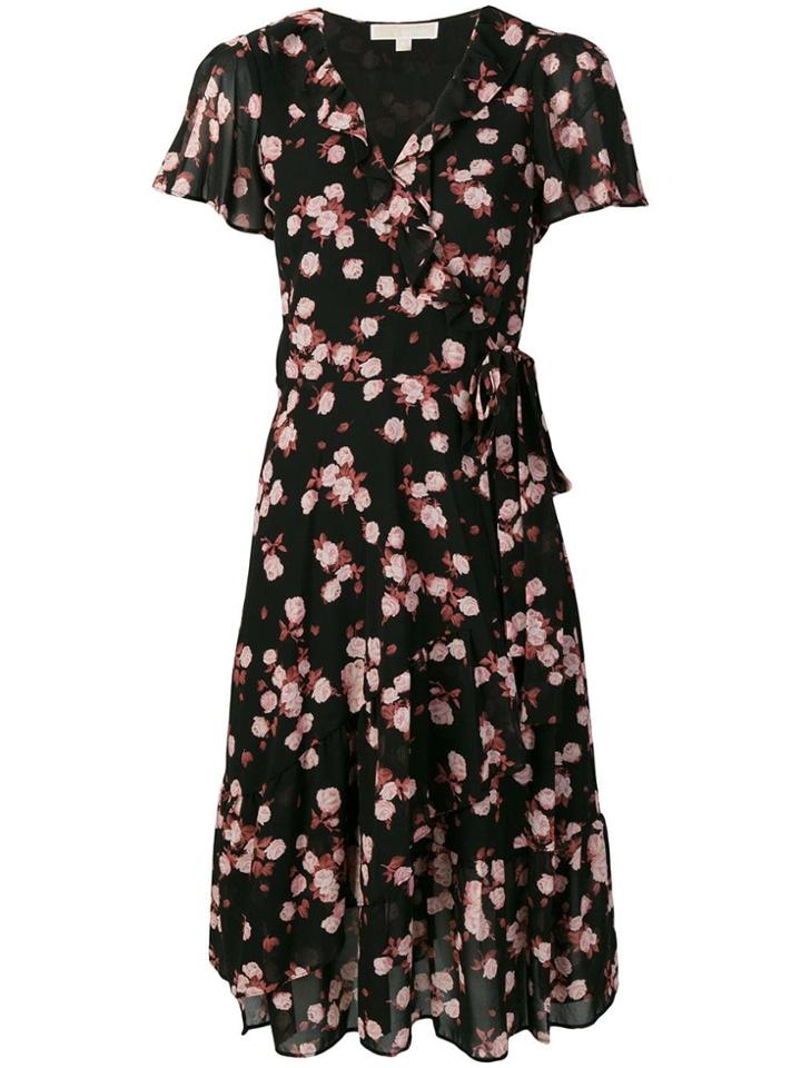 Michael Michael Kors Rose Print Ruffle Dress - Black