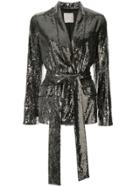 Ingie Paris Sequin Belted Blazer - Silver