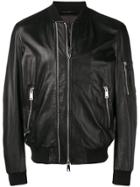 Emporio Armani Double Zip Leather Jacket - Black