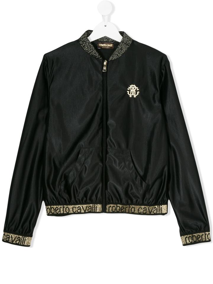 Roberto Cavalli Kids Logo Embroidered Bomber Jacket - Black