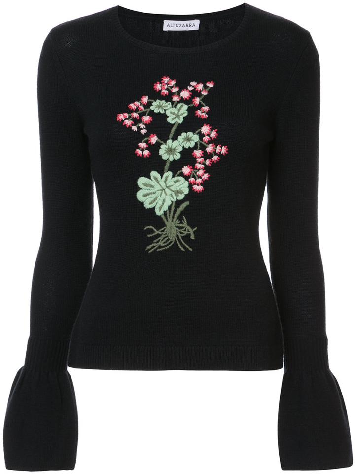 Altuzarra - Bovray Embroidery Trumpet Sleeve Sweater - Women - Spandex/elastane/wool - S, Blue, Spandex/elastane/wool