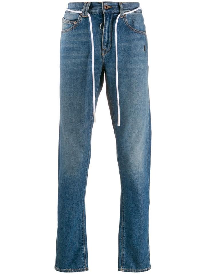 Off-white Drawstring Belt Slim-fit Denim Jeans - Blue