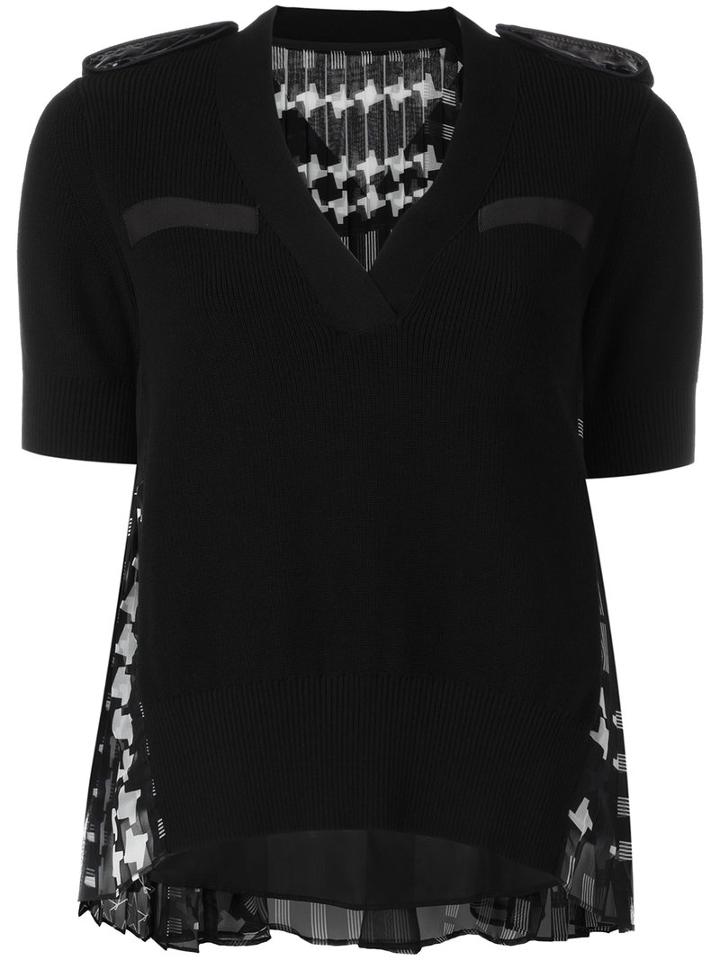 Sacai - Houndstooth Panel Knitted Top - Women - Cotton/polyester/cupro - 1, Black, Cotton/polyester/cupro