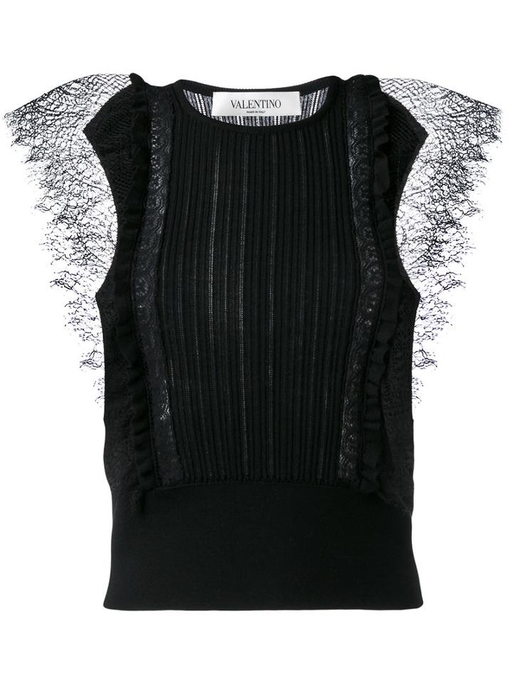 Valentino - Lace Insert Knitted Top - Women - Cotton/polyamide/virgin Wool - S, Women's, Black, Cotton/polyamide/virgin Wool