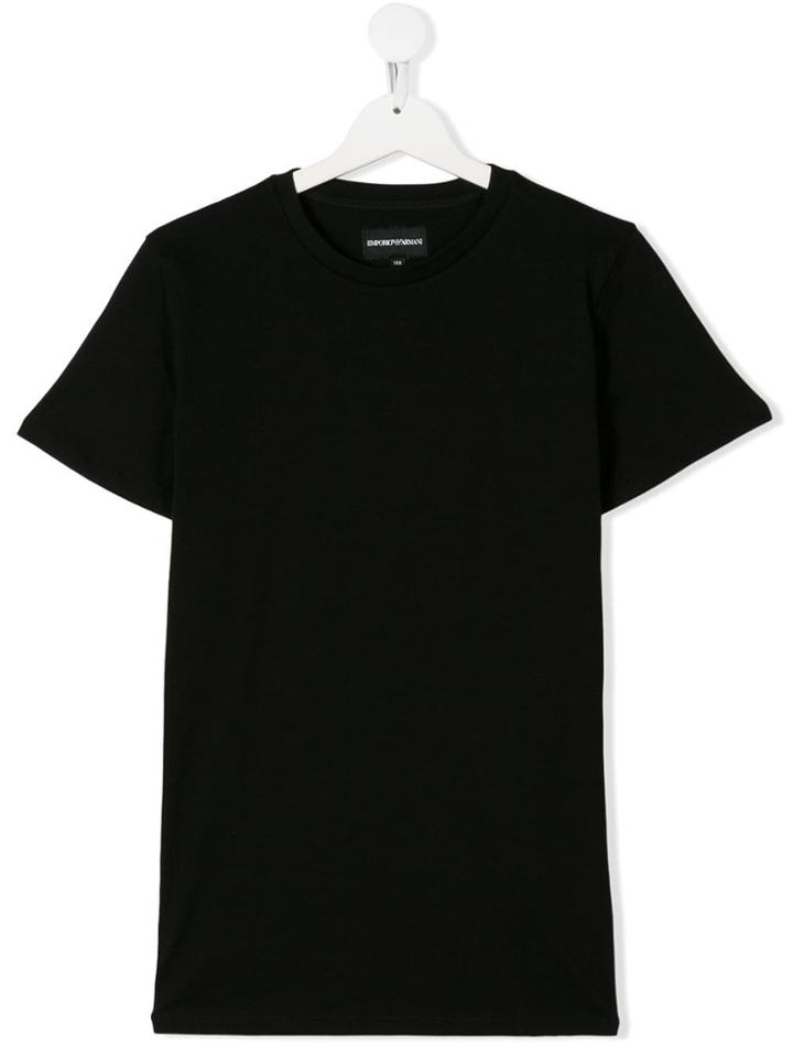 Emporio Armani Kids Teen Logo Embroidered Stripe T-shirt - Black