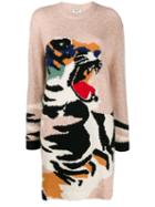 Kenzo Tiger Intarsia Knit Jumper Dress - Neutrals