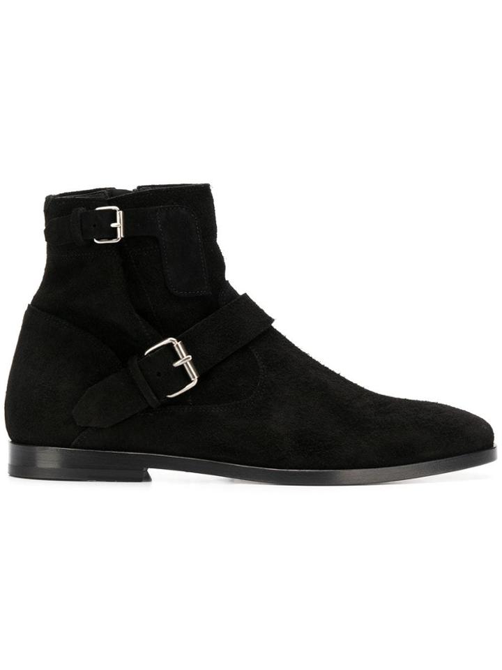 Saint Laurent Front Buckle Booties - Black