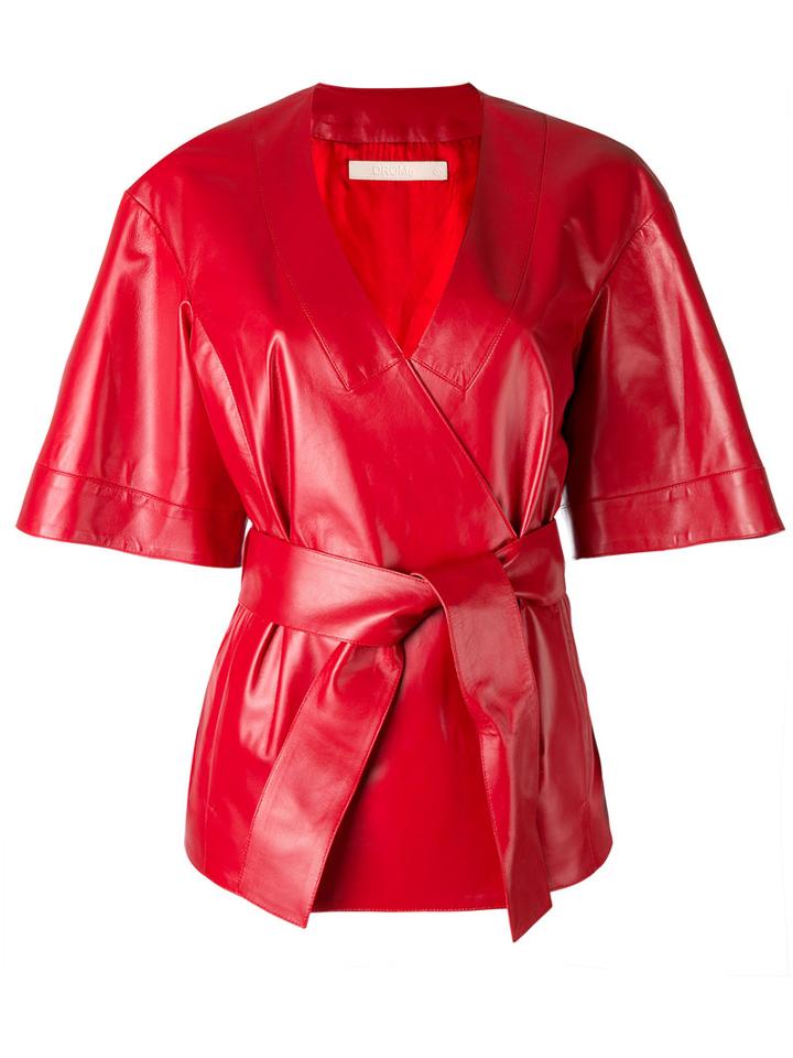 Drome - Belted V-neck Jacket - Women - Lamb Skin/acetate/viscose - L, Red, Lamb Skin/acetate/viscose