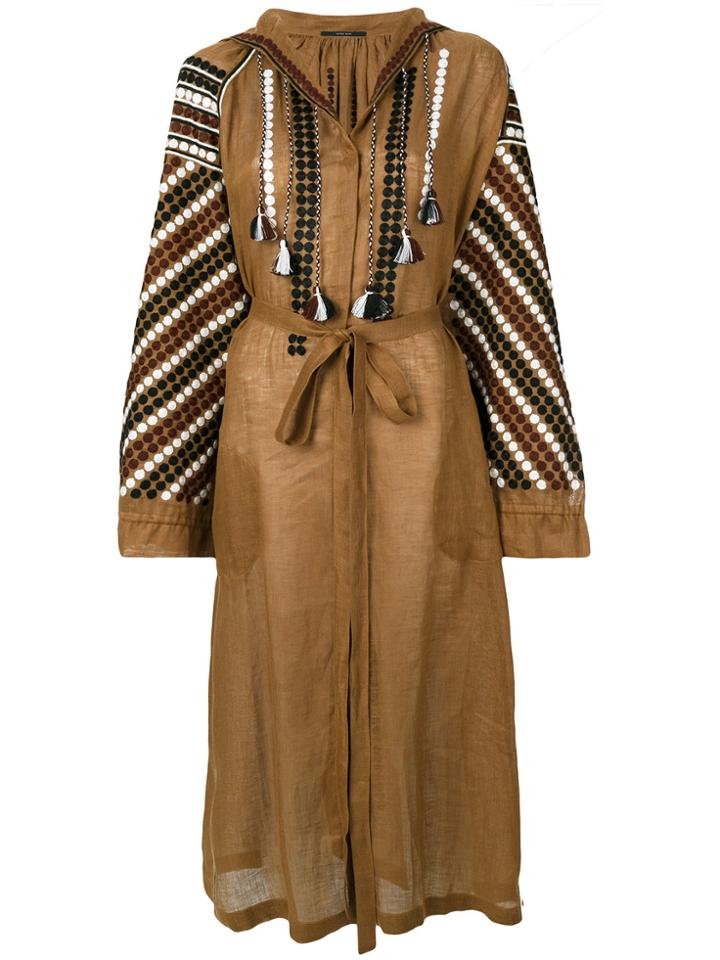 Vita Kin Embroidered Belted Dress - Brown