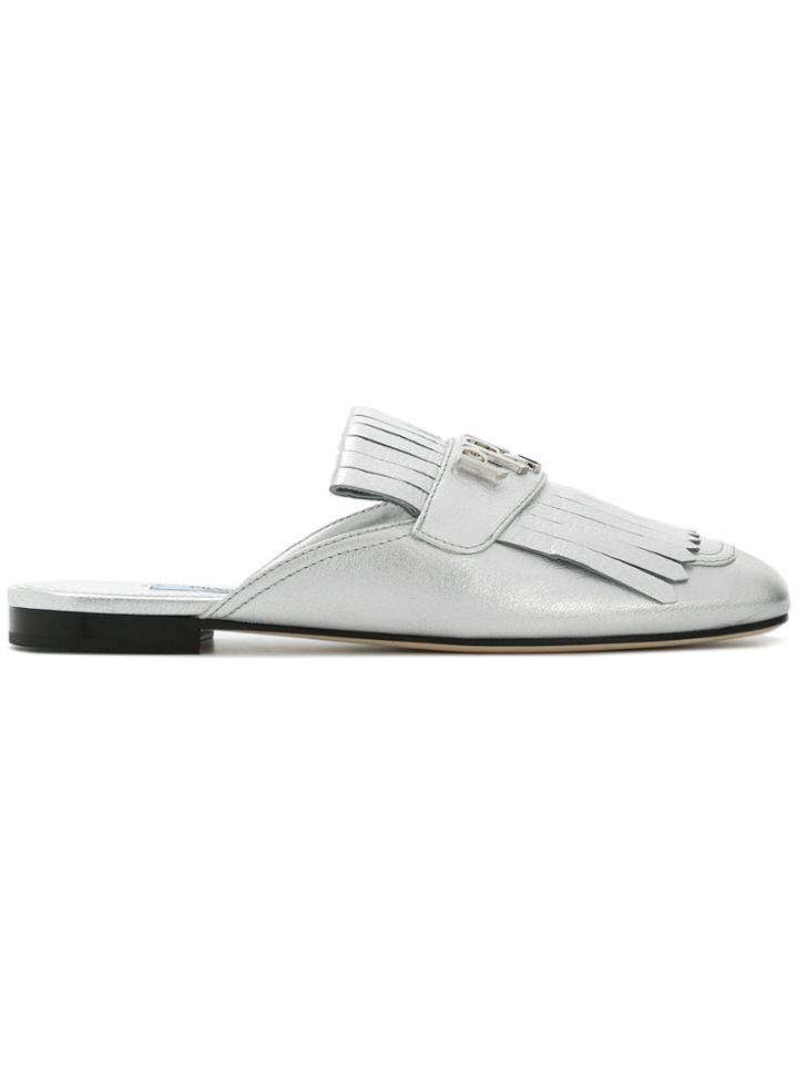 Prada Logo Plaque Slippers - Metallic