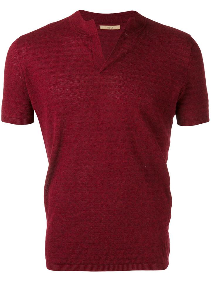 Nuur - Split Neck Short Sleeve Sweater - Men - Cotton/linen/flax - 50, Red, Cotton/linen/flax