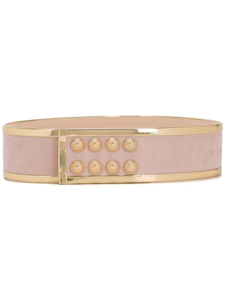 Balmain Button Belt, Women's, Size: Small, Pink/purple, Patent Leather/suede