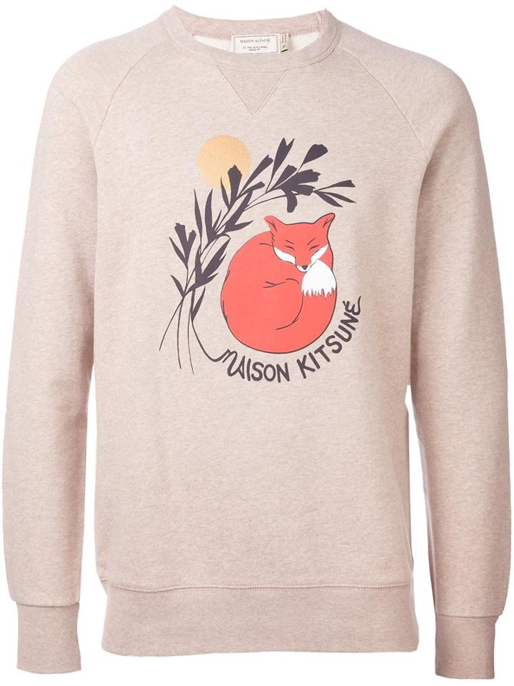 Maison Kitsuné Sleeping Fox Print Sweater, Men's, Size: Small, Nude/neutrals, Cotton