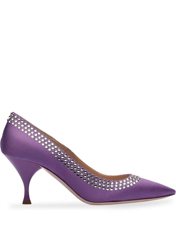 Miu Miu Crystal-embellished 75mm Pumps - Purple