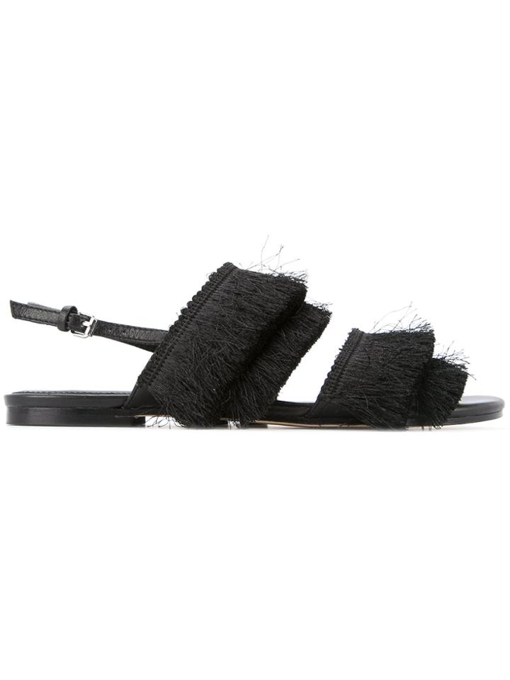 Mara & Mine Layered Fringe Sandals - Black