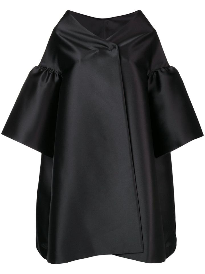 Alberta Ferretti Ruffle Sleeve Oversized Coat - Black