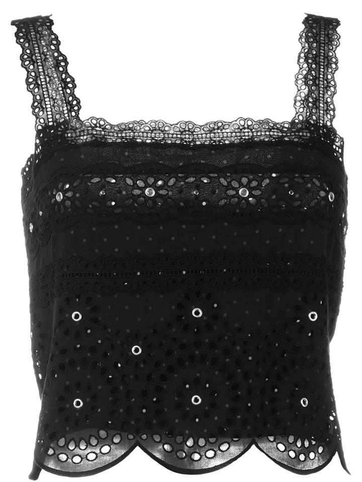 Marc By Marc Jacobs Broderie Anglaise Top, Women's, Size: 6, Black, Cotton/rayon