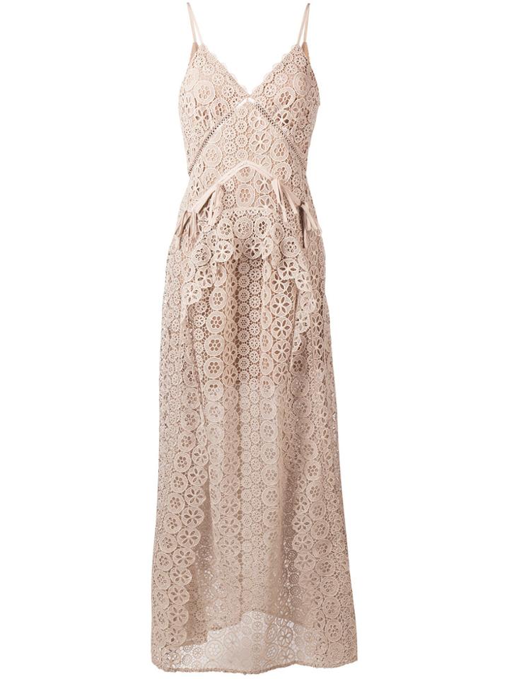 Self-portrait Floral Lace Panelled Maxi Dress - Nude & Neutrals