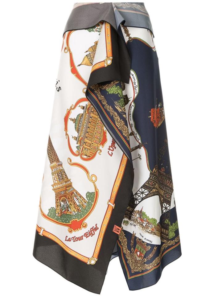 Maison Mihara Yasuhiro Paris Scarf Print Skirt - White