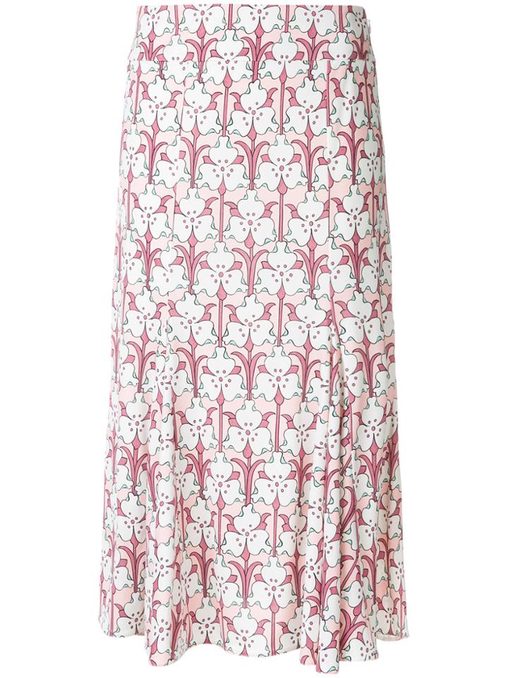 Prada Floral Print Midi Skirt - Pink & Purple