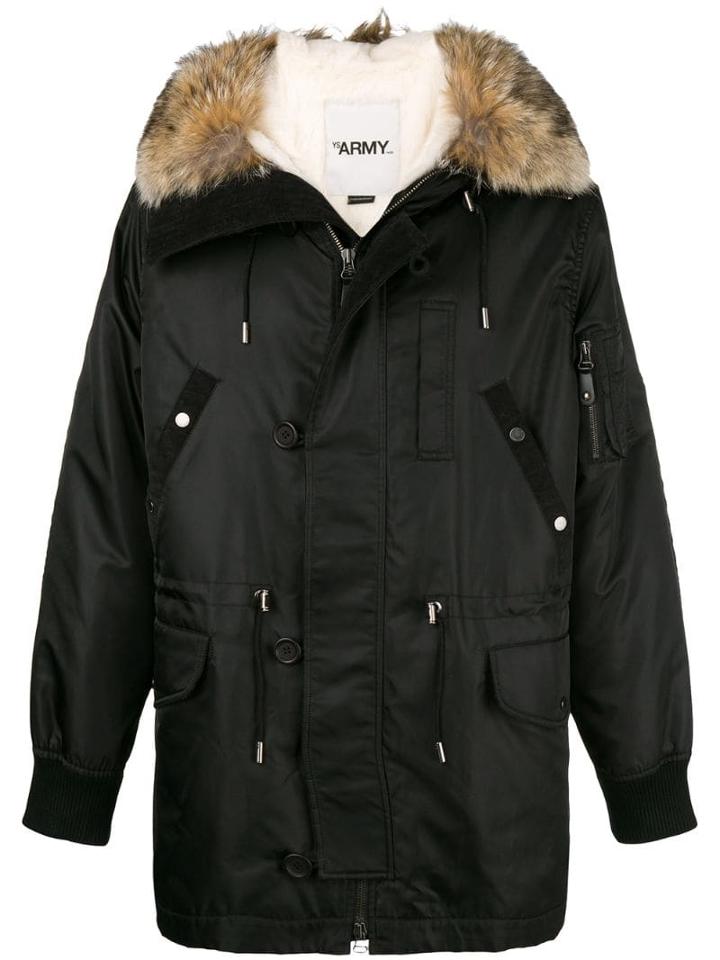 Yves Salomon Army Long Hooded Parka - Black