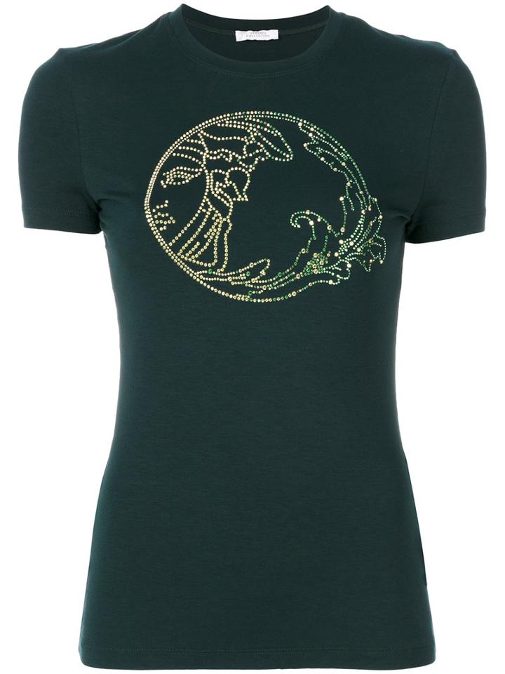 Versace Collection - Embellished Logo T-shirt - Women - Spandex/elastane/viscose - 42, Green, Spandex/elastane/viscose