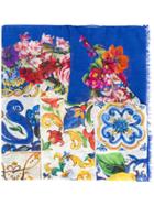 Dolce & Gabbana Floral Embroidered Scarf - Blue