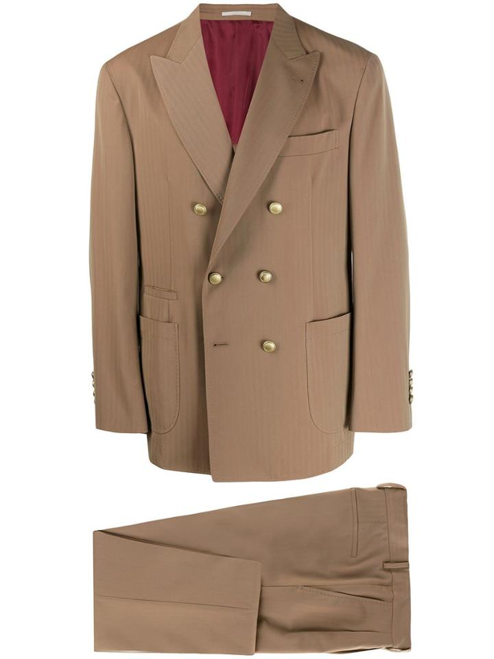 Brunello Cucinelli Two-piece Striped Herringbone Suit - Brown