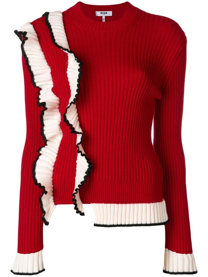 Msgm Ruffled Knit Sweater - Red
