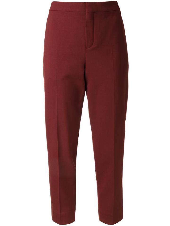 Chloé Straight Leg Cropped Trousers, Women's, Size: 42, Red, Silk/spandex/elastane/acetate/virgin Wool