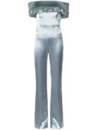 Galvan Fringed Off-shoulder Jumpsuit, Women's, Size: 36, Grey, Polyester/triacetate