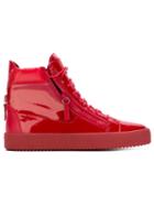 Giuseppe Zanotti Design Nolan Hi-top Sneakers, Men's, Size: 44, Red, Patent Leather/leather/rubber